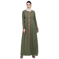 Elegant front open abaya with embroidery work- Jade Green Elegant front open abaya with embroidery work- Jade Green